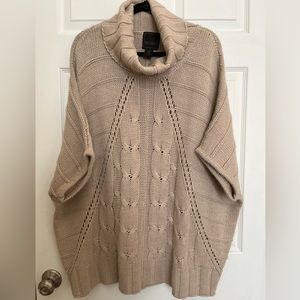 Even Cowl Neck Poncho/ Cape Pullover Tan/Beige Women's Size Large